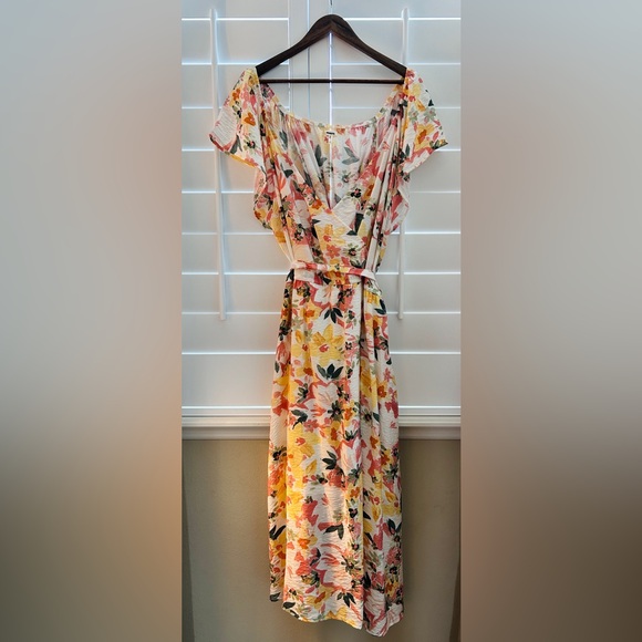 NWOT Boho Floral Midi Dress 4X Cottagecore Belted Flow - Picture 3 of 11